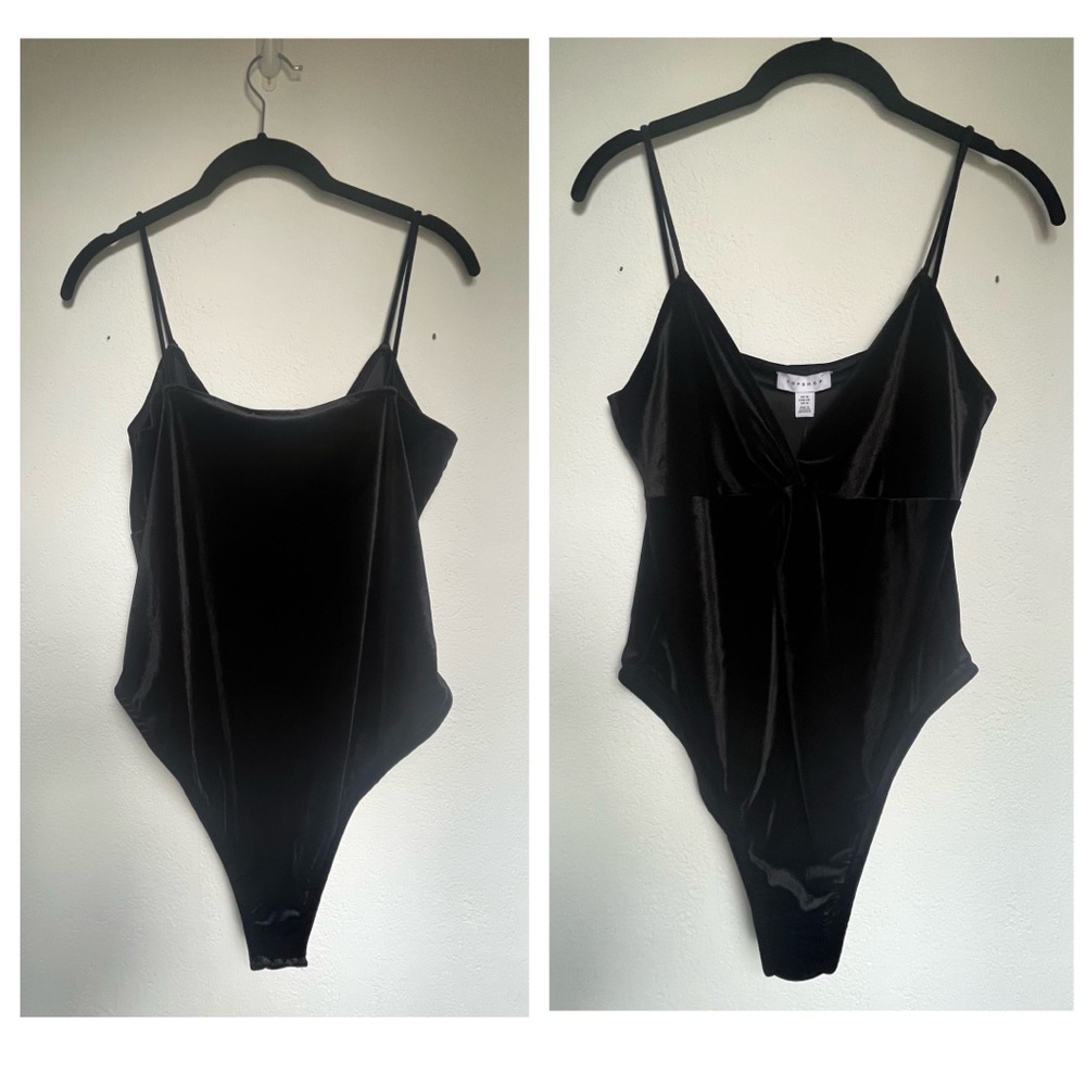 TOPSHOP Black Velvet Body Suit (Size 12)